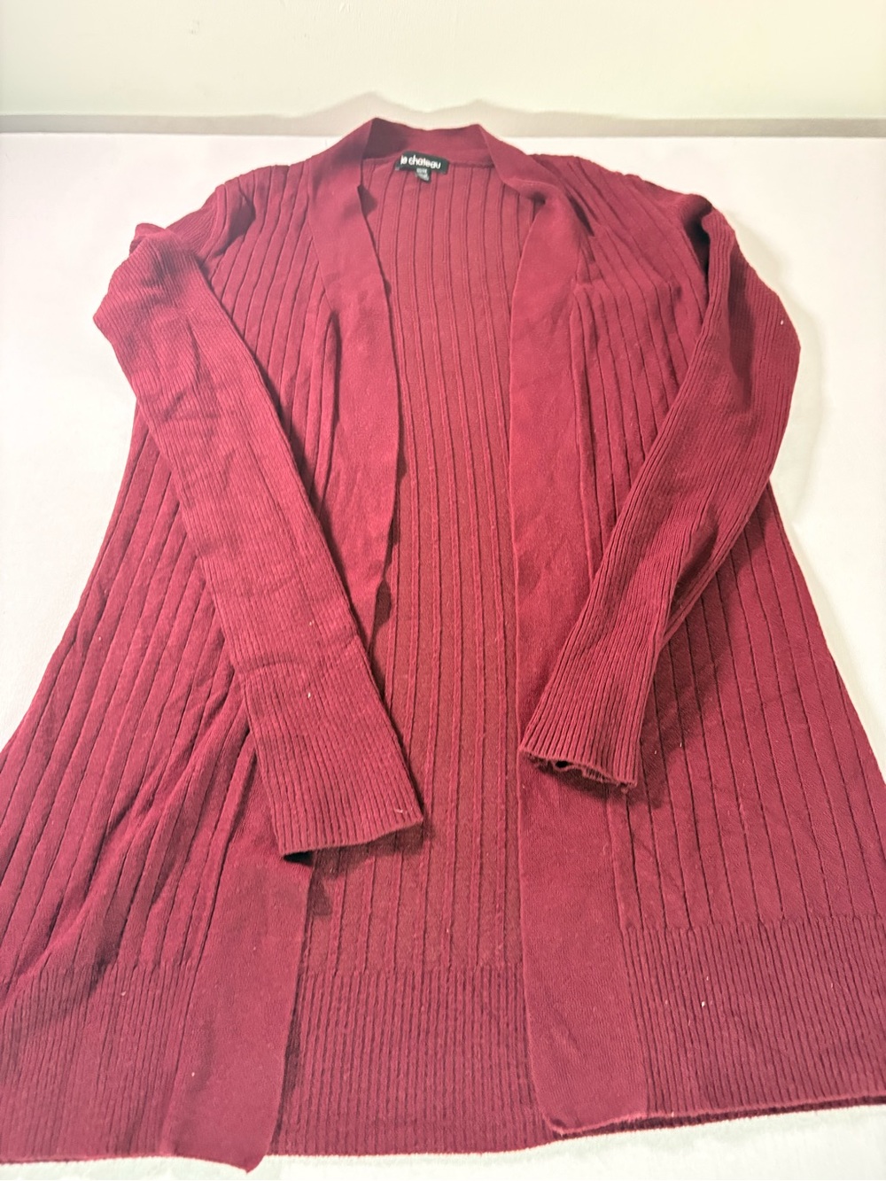 le chateau Ribbed Open-Front Cardigan - Wine